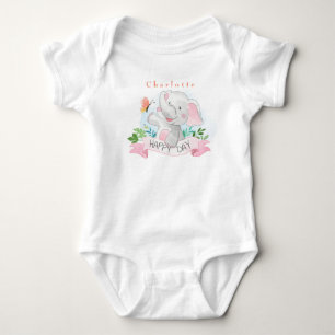 Elefant mit Schmetterling im Freien personalisiere Baby Strampler