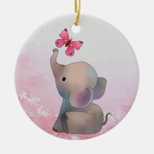 Elefant mit Schmetterling Keramik Ornament