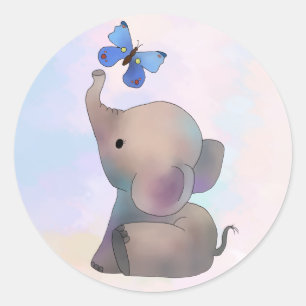 Elefant mit Schmetterling Runder Aufkleber