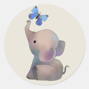 Elefant mit Schmetterling Runder Aufkleber