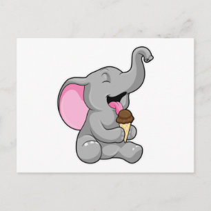 Elefant mit Schokoladen-Waffel-Eiscreme Postkarte