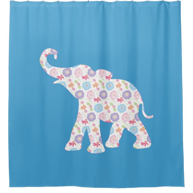 Elefant mit Watercolor Blume Pattern Moderne Duschvorhang (Vorderseite)