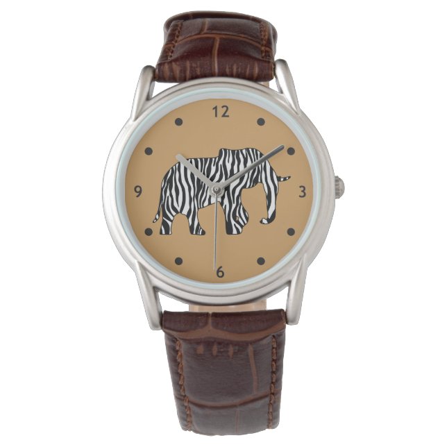 Elefant mit Zebrastreifen + Ihre Ideen Armbanduhr (Vorderseite)