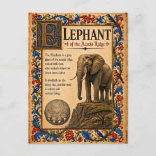 Elefant, mittelalterliche Bestiarien-Kunst Postkarte