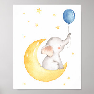 Elefant Mond Sterne Ballon Hübsches Kinderzimmer Poster