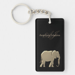 Elefant Monogramm Gold und Schwarz Schlüsselanhänger