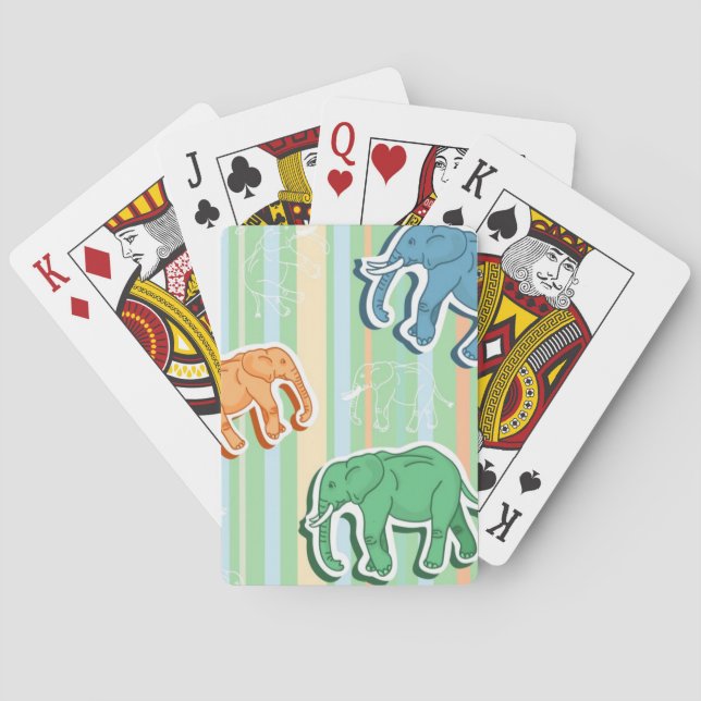 Elefant-Muster auf grünen Streifen Spielkarten (Rückseite)