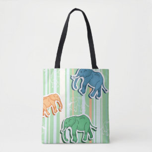 Elefant-Muster auf grünen Streifen Tasche