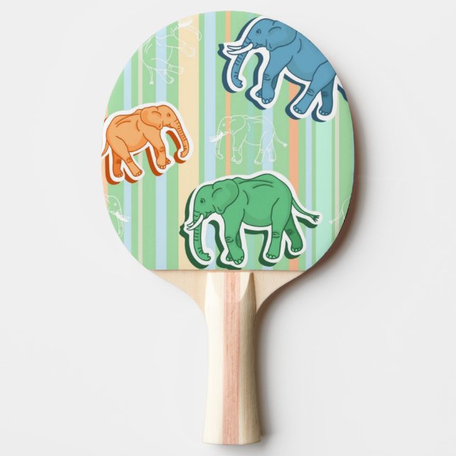 Elefant-Muster auf grünen Streifen Tischtennis Schläger (Vorderseite)