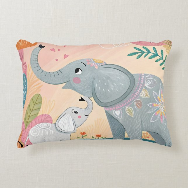 Elefant Mutter und Baby Dekokissen (Vorderseite)
