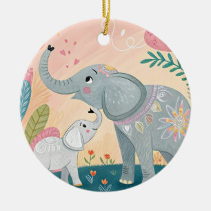 Elefant Mutter und Baby Keramik Ornament