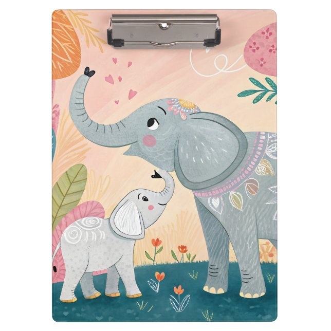 Elefant Mutter und Baby Klemmbrett (Vorderseite)
