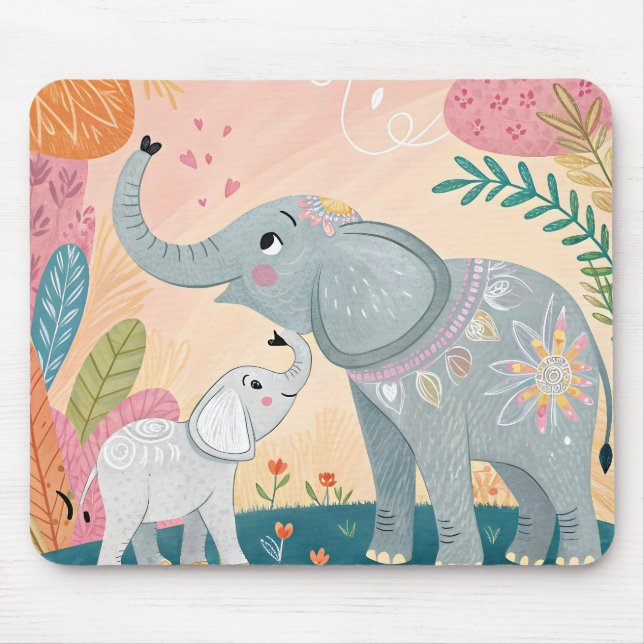 Elefant Mutter und Baby Mousepad (Vorne)