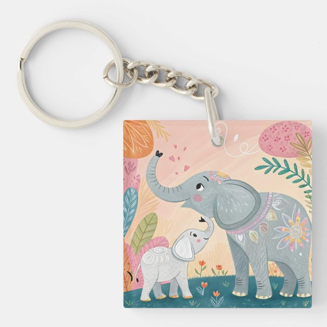 Elefant Mutter und Baby Schlüsselanhänger (Vorderseite)
