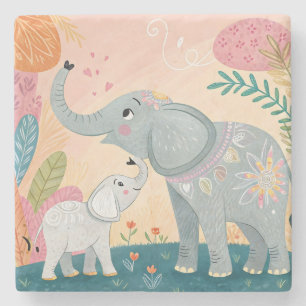 Elefant Mutter und Baby Steinuntersetzer