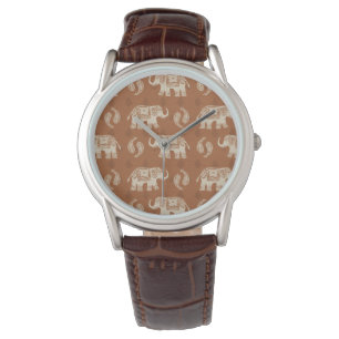 Elefant-orange Wohnwagen-Muster Armbanduhr