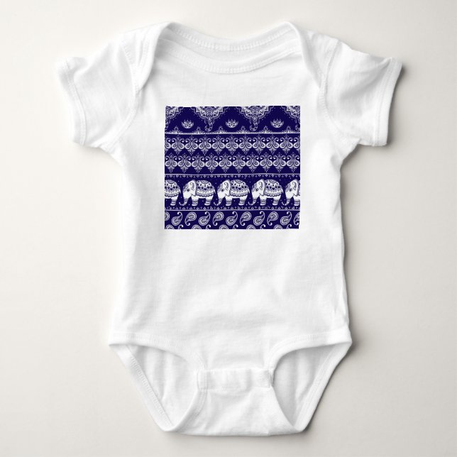 Elefant, Paisley: Vintages Stammesmuster. Baby Strampler (Vorderseite)