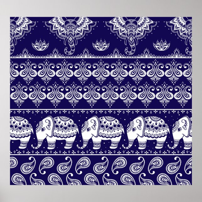 Elefant, Paisley: Vintages Stammesmuster. Poster (Vorne)