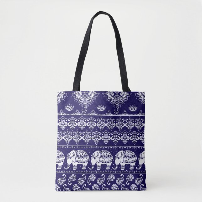 Elefant, Paisley: Vintages Stammesmuster. Tasche (Vorderseite)