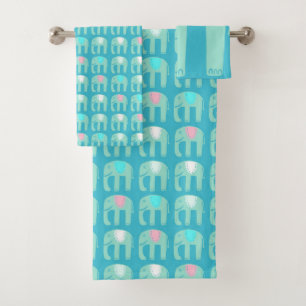 Elefant Pattern Aqua Badhandtuch Set