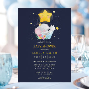Elefant Prinz Sterne Navy Boy Baby-Party Einladung