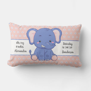 Elefant Punkte Grau Pink Baby Statistiken Lendenkissen
