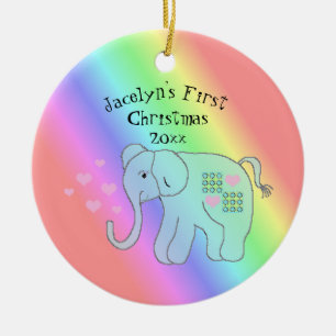 Elefant Regenbogenfarben Baby's erstes Weihnachten Keramikornament
