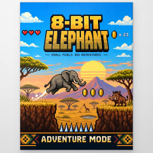Elefant, Retro-8-Bit-Pixel-Art Postkarte