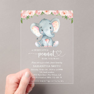 Elefant, rosa Aquarell-Blume, Babydusche Acryleinladungen