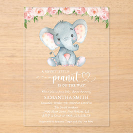 Elefant, rosa Aquarell-Blume, Babydusche Acryleinladungen