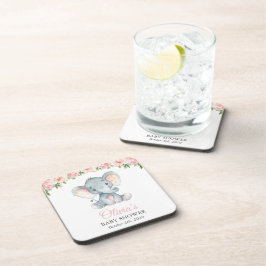 Elefant, rosa Aquarell-Blume, Babydusche Getränkeuntersetzer