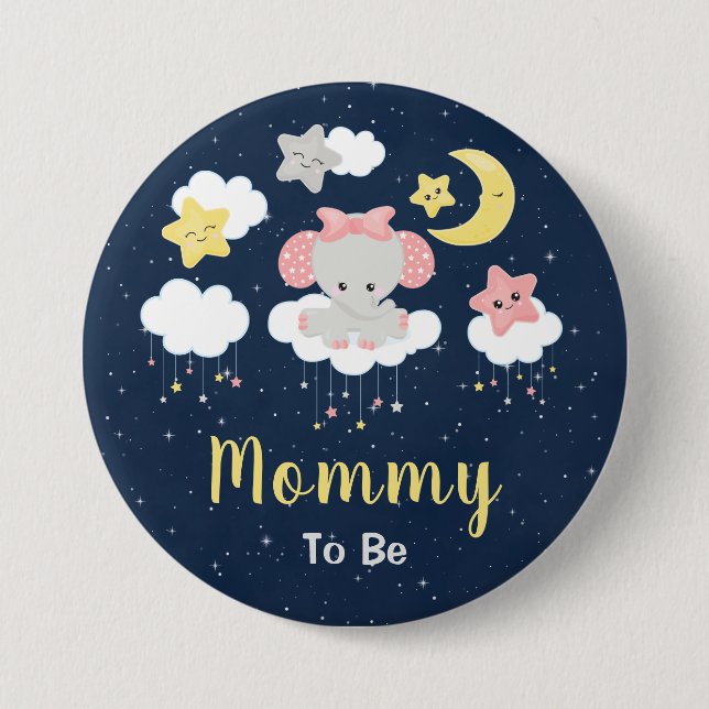 Elefant Rosa und Marine werdende Mutti Button (Vorderseite)