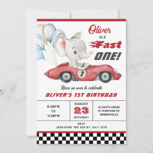 Elefant Rot Rennwagen Schnell Eins 1. Erste Geburt Einladung