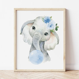 Elefant, Safari, Blauer Kaugummi, Junge Kinderzimm Fotodruck