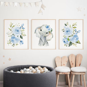 Elefant, Safari, Blumen, Junge Kinderzimmer Bilderwand Sets