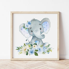 Elefant, Safari, Blumen, Junge Kinderzimmer Poster