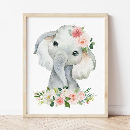 Elefant, Safari, rosa Blume, Girl-Kinderzimmer Fotodruck