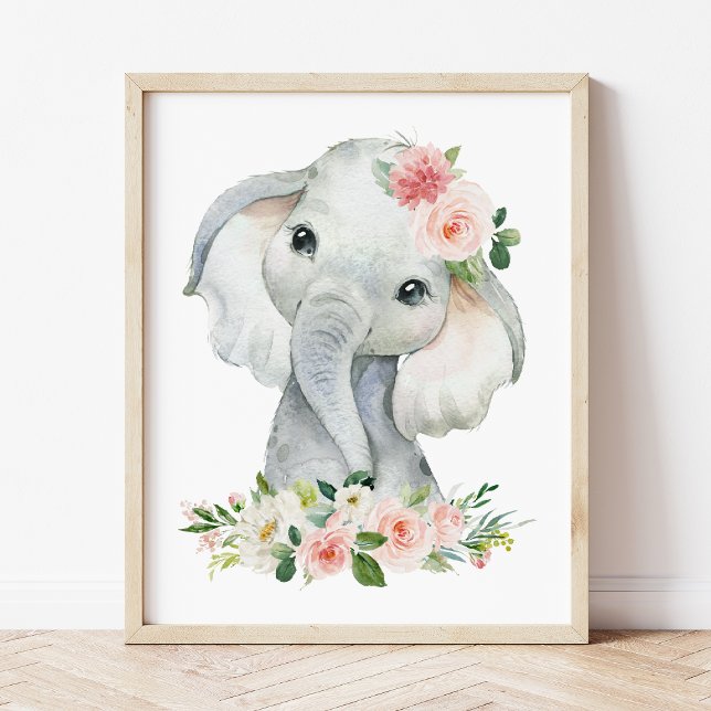 Elefant, Safari, rosa Blume, Girl-Kinderzimmer Fotodruck (Von Creator hochgeladen)