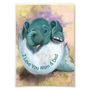 Elefant schlüpft aus Ei - Ich liebe dich Mama & Pa Fotodruck
