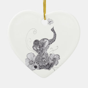 Elefant-Schmetterling Keramik Ornament
