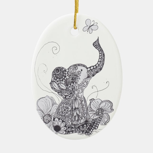 Elefant-Schmetterling Keramik Ornament (Vorne)