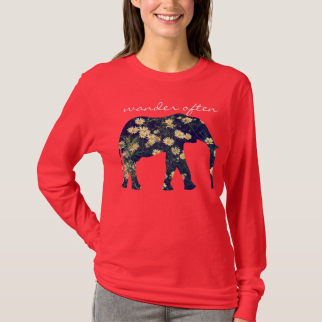 Elefant-Silhouette-Gänseblümchen-Inspirational T-Shirt (Vorderseite)