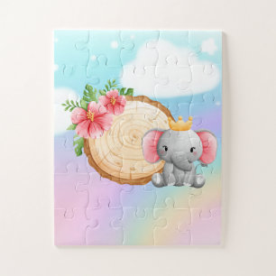 Elefant sitzend neben einem Stein mit Blume-Puzzle