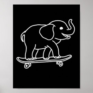 Elefant Skateboarding Umrisslinienzeichnung Skater Poster