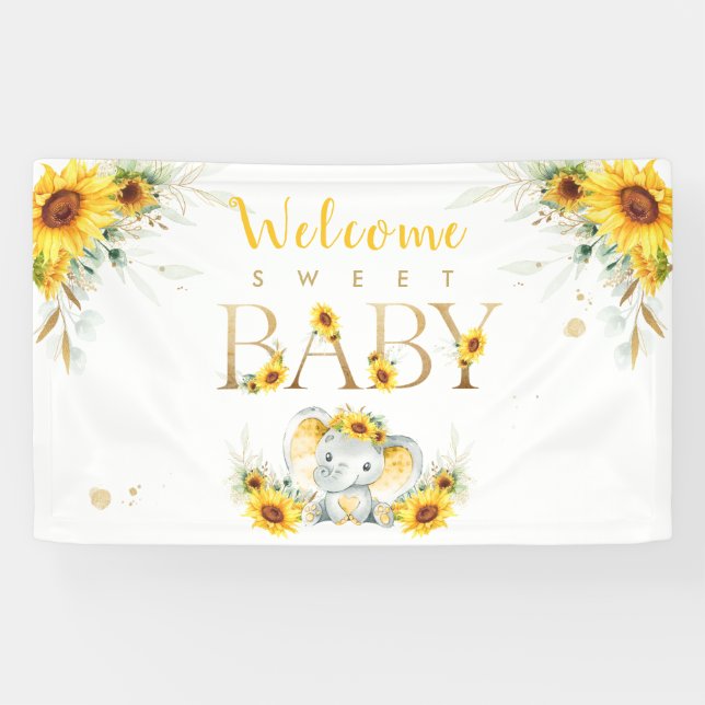 Elefant Sonnenblume Babydusche Willkommen Banner (Horizontal)