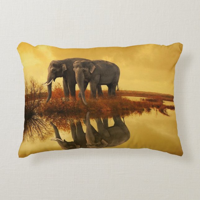 Elefant-Sonnenuntergang Zierkissen (Vorderseite)