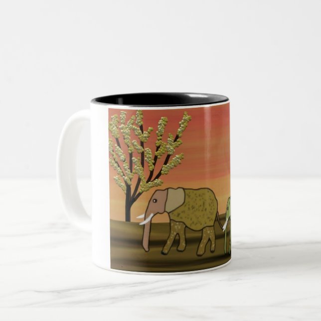 Elefant-Sonnenuntergang Zweifarbige Tasse (Vorderseite Links)