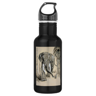 Elefant spazieren durch die waldreiche Savanna Kun Edelstahlflasche