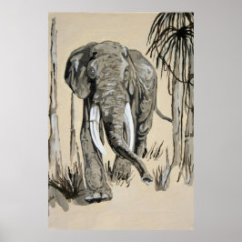 Elefant spazieren durch die waldreiche Savanna Kun Poster