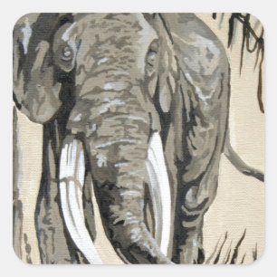 Elefant spazieren durch die waldreiche Savanna Kun Quadratischer Aufkleber